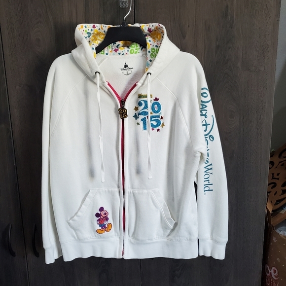 Like New Walt Disney World 2015 Mickey & Pals Jacket Zip White Hoodie Size XL - Picture 2 of 12